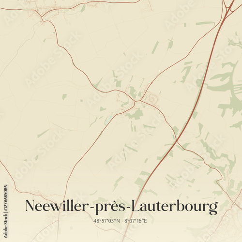 Vintage map of Neewiller-près-Lauterbourg, France.