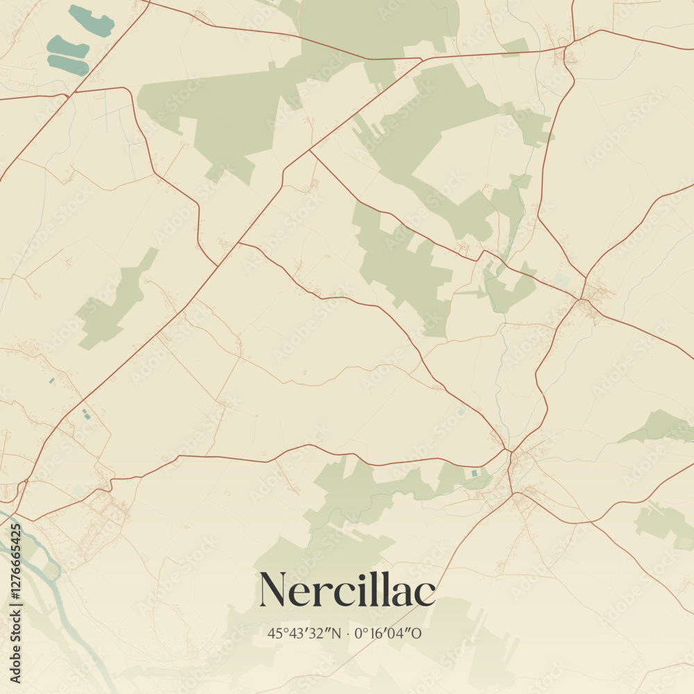 Obraz premium Vintage map of Nercillac, France.