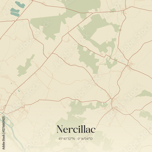 Vintage map of Nercillac, France.