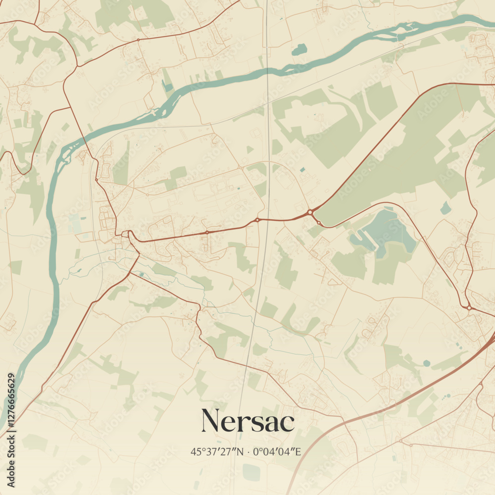 Obraz premium Vintage map of Nersac, France.