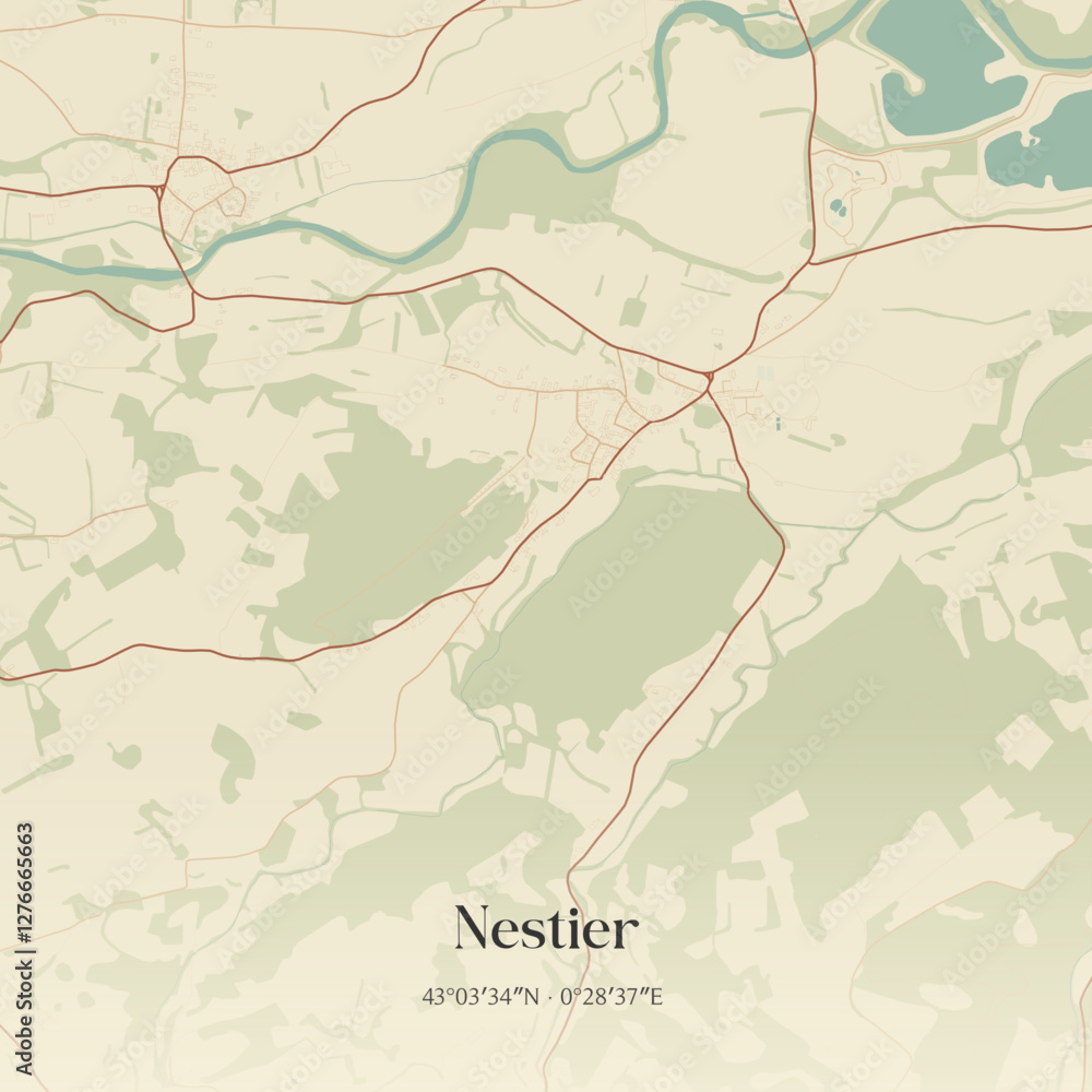 Fototapeta premium Vintage map of Nestier, France.