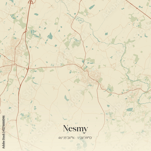 Vintage map of Nesmy, France.