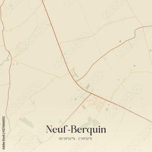 Vintage map of Neuf-Berquin, France.