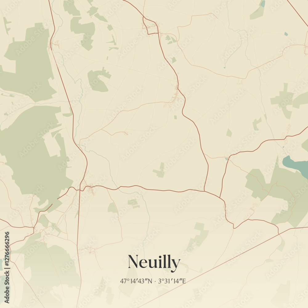 Naklejka premium Vintage map of Neuilly, France.