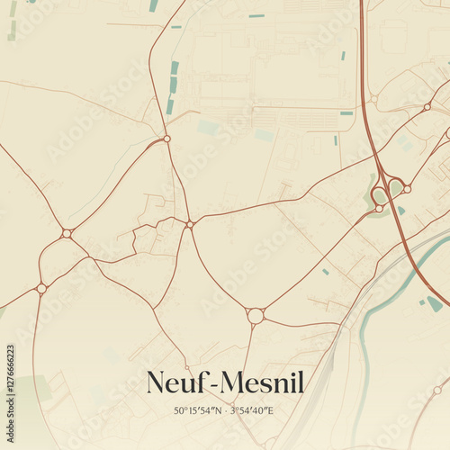 Vintage map of Neuf-Mesnil, France.