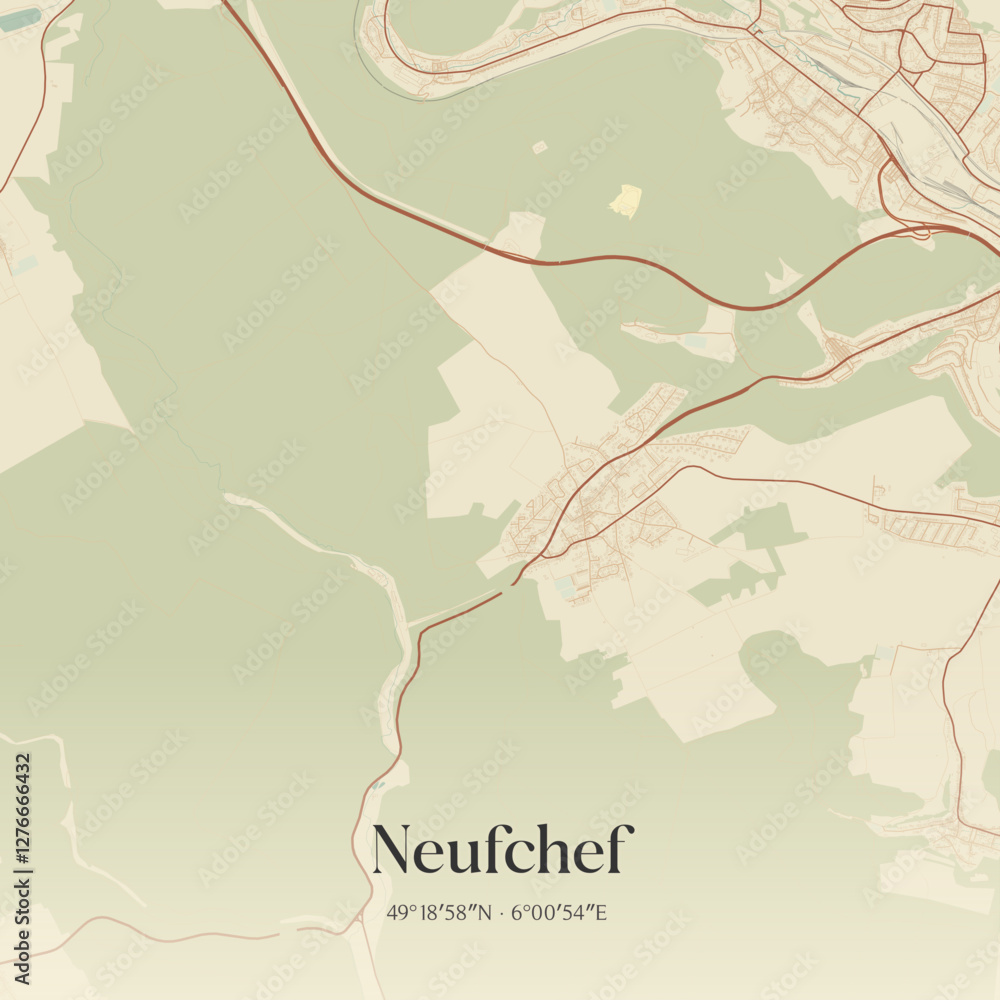 Fototapeta premium Vintage map of Neufchef, France.