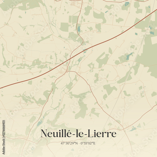 Vintage map of Neuillé-le-Lierre, France.
