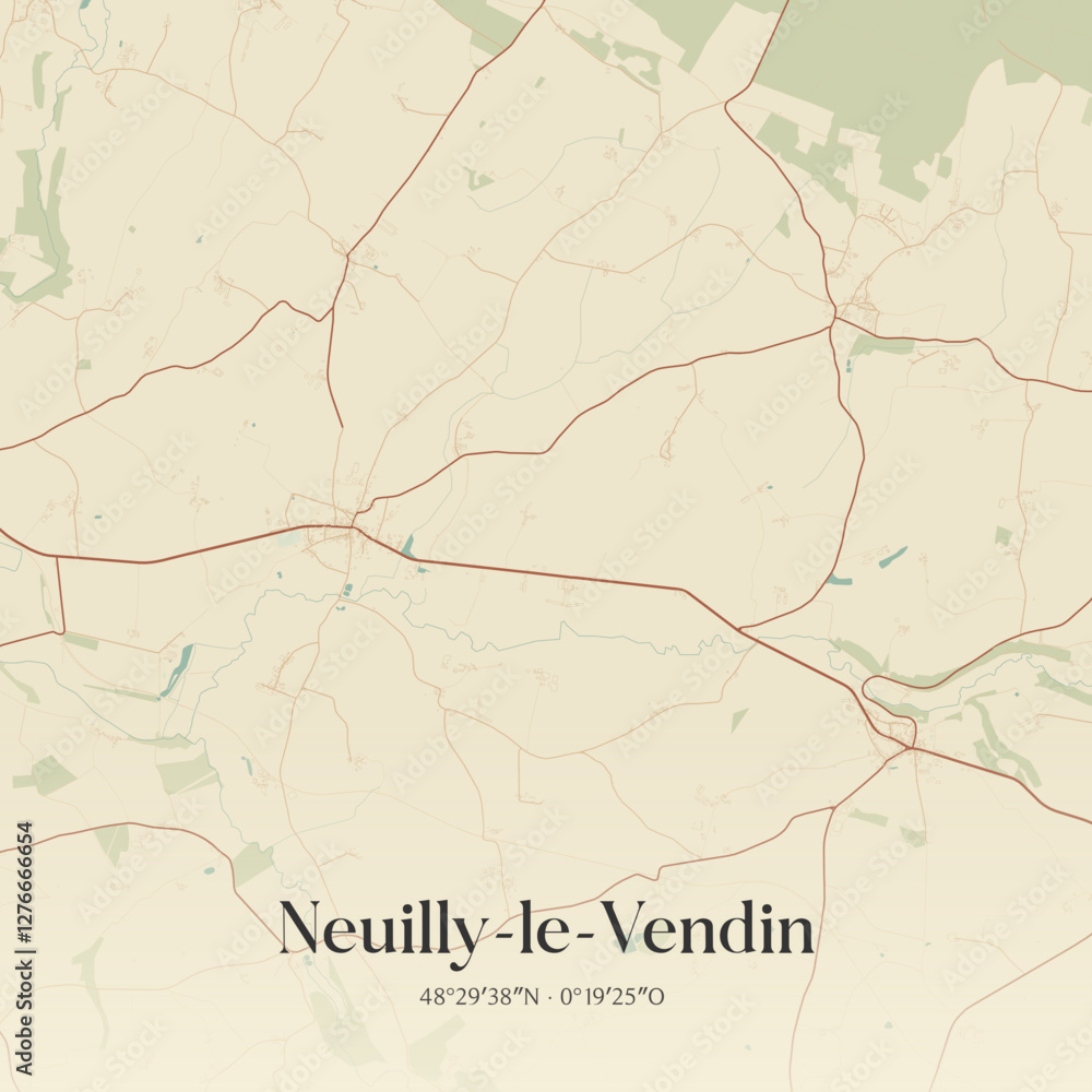 Fototapeta premium Vintage map of Neuilly-le-Vendin, France.