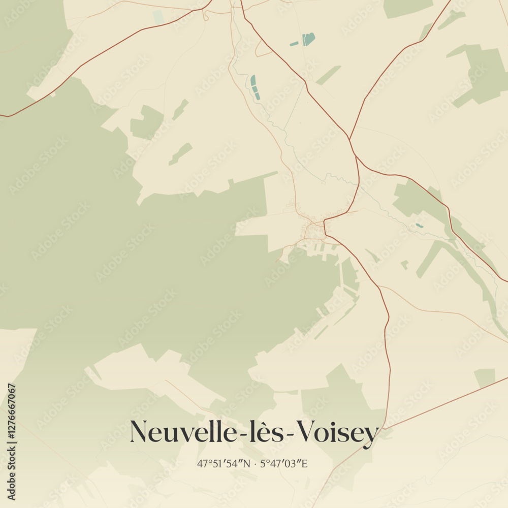 Obraz premium Vintage map of Neuvelle-lès-Voisey, France.