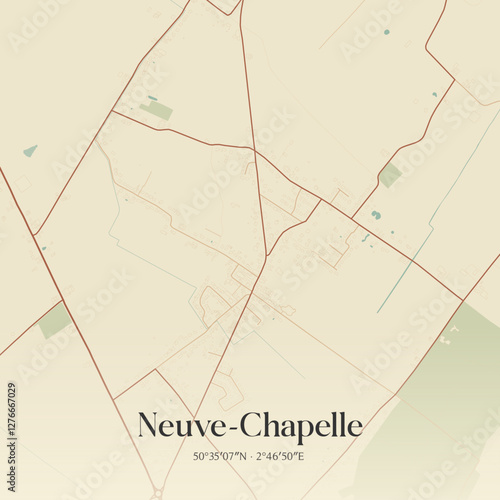 Vintage map of Neuve-Chapelle, France.