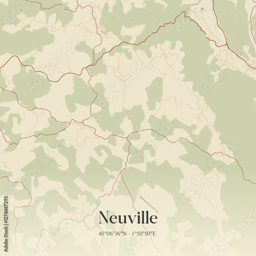 Vintage map of Neuville, France.