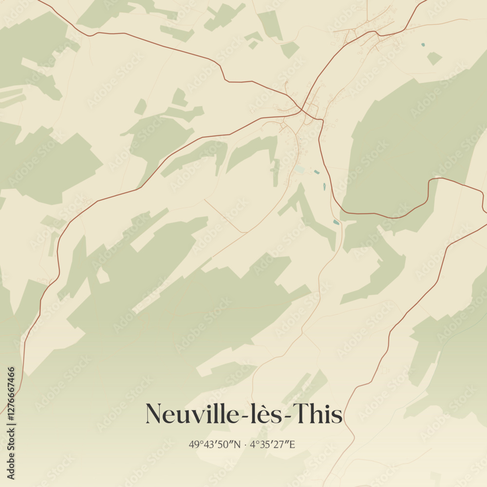 Fototapeta premium Vintage map of Neuville-lès-This, France.