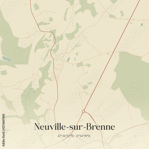 Vintage map of Neuville-sur-Brenne, France.