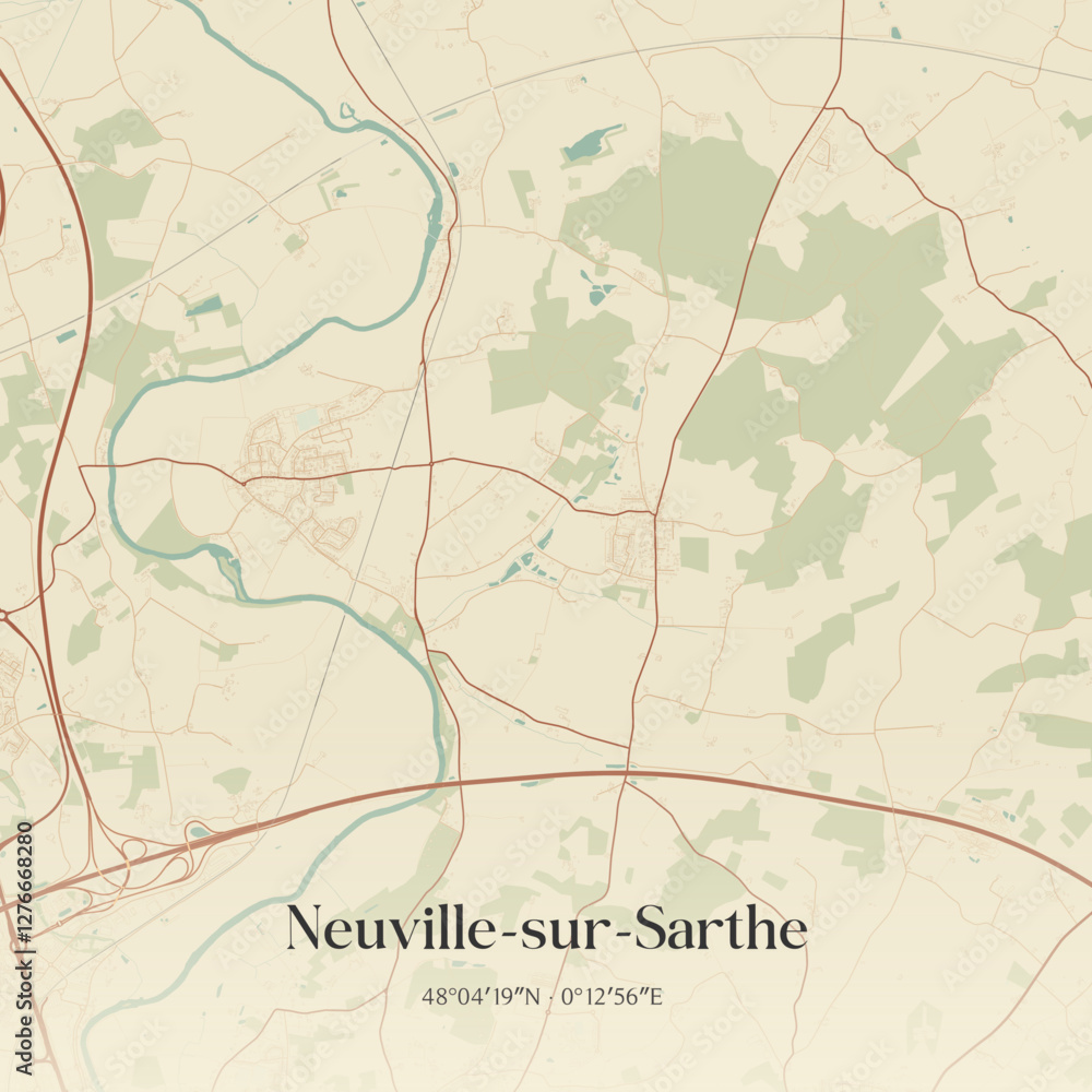 Obraz premium Vintage map of Neuville-sur-Sarthe, France.
