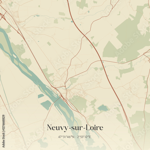 Vintage map of Neuvy-sur-Loire, France.