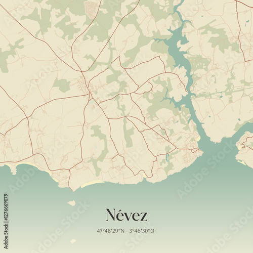 Vintage map of Névez, France.