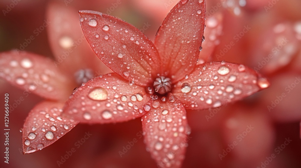 Dew Drops Adorn a Red Flower Petal Dew Drops Adorn a Red Flower Petal