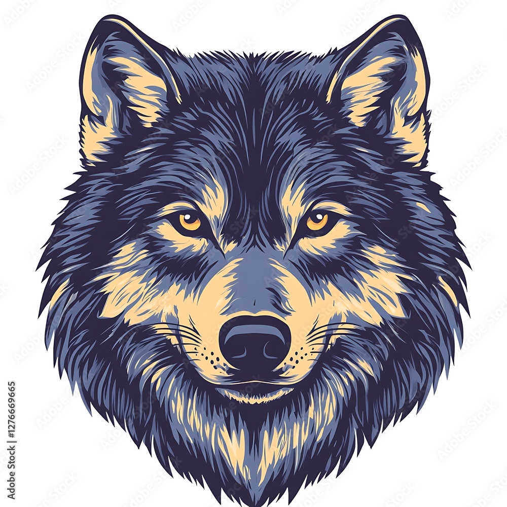 Fototapeta premium Illustration of a wolf's head, stylized, bold design, art print