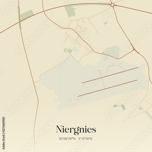 Vintage map of Niergnies, France.