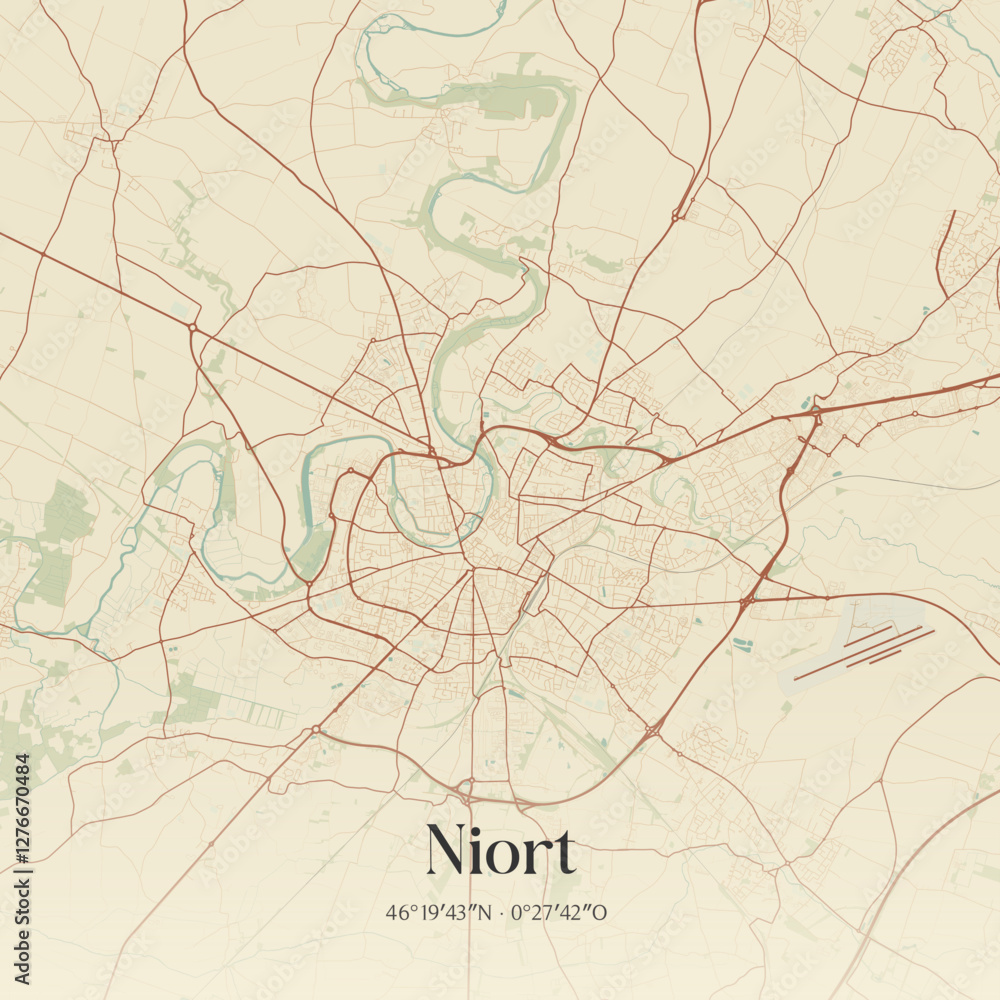 Fototapeta premium Vintage map of Niort, France.