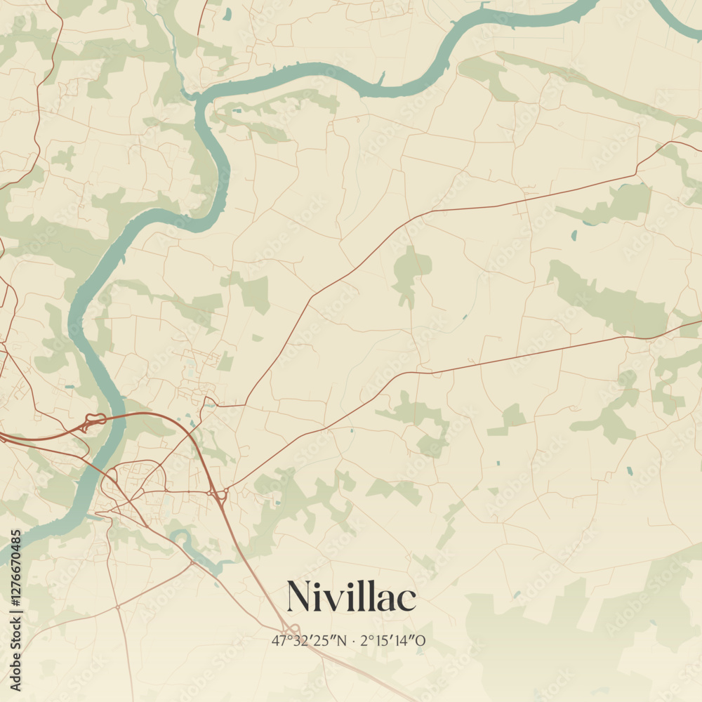 Fototapeta premium Vintage map of Nivillac, France.