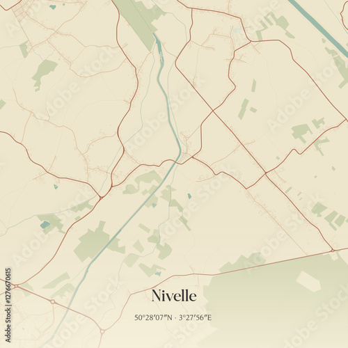 Vintage map of Nivelle, France.