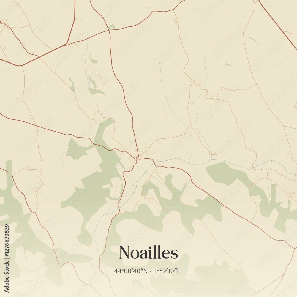 Fototapeta premium Vintage map of Noailles, France.
