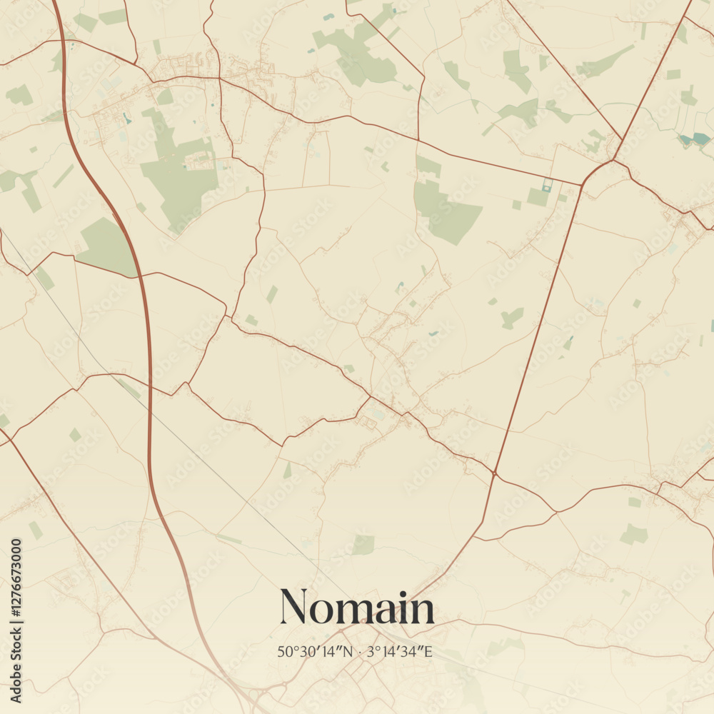 Fototapeta premium Vintage map of Nomain, France.