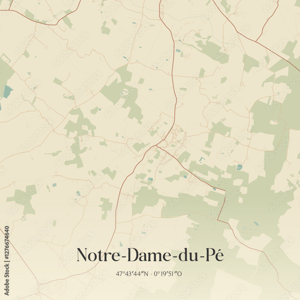 Fototapeta premium Vintage map of Notre-Dame-du-Pé, France.