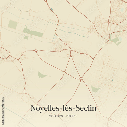 Vintage map of Noyelles-lès-Seclin, France.