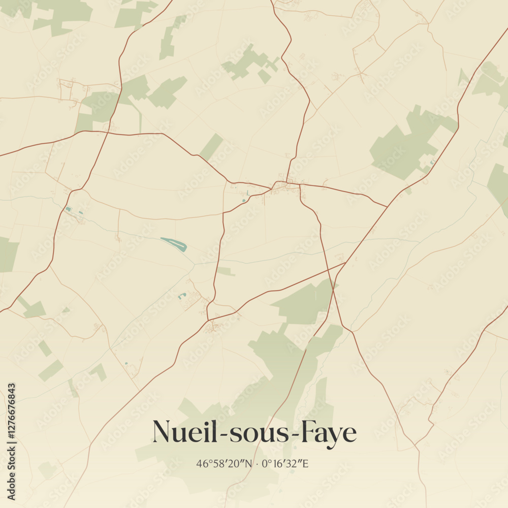 Fototapeta premium Vintage map of Nueil-sous-Faye, France.
