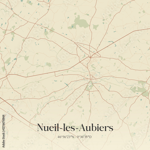 Vintage map of Nueil-les-Aubiers, France.