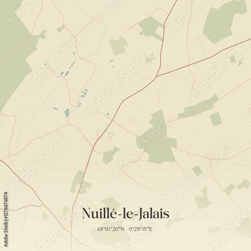 Vintage map of Nuillé-le-Jalais, France.