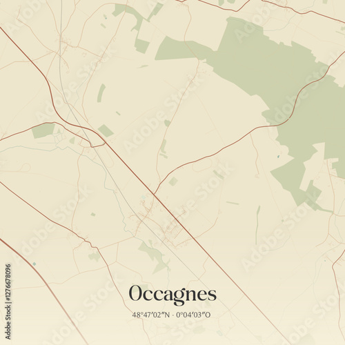 Vintage map of Occagnes, France.