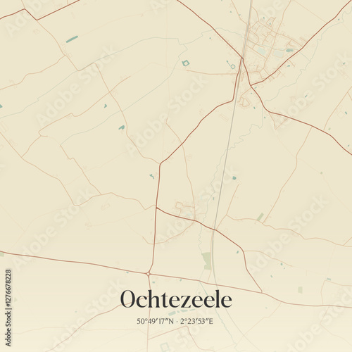 Vintage map of Ochtezeele, France.