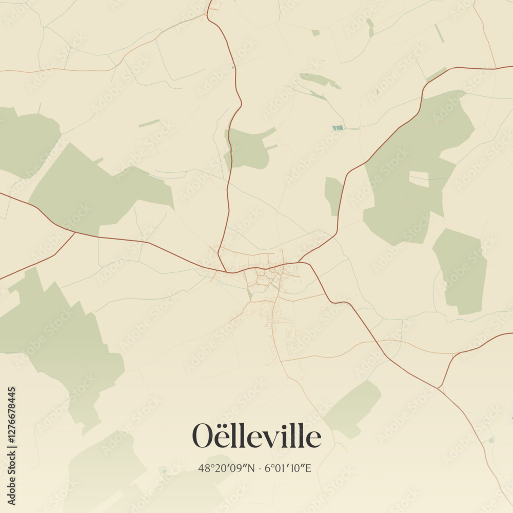 Obraz premium Vintage map of Oëlleville, France.
