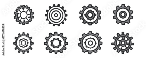 Variety of gear icons with different patterns and designs. Vector