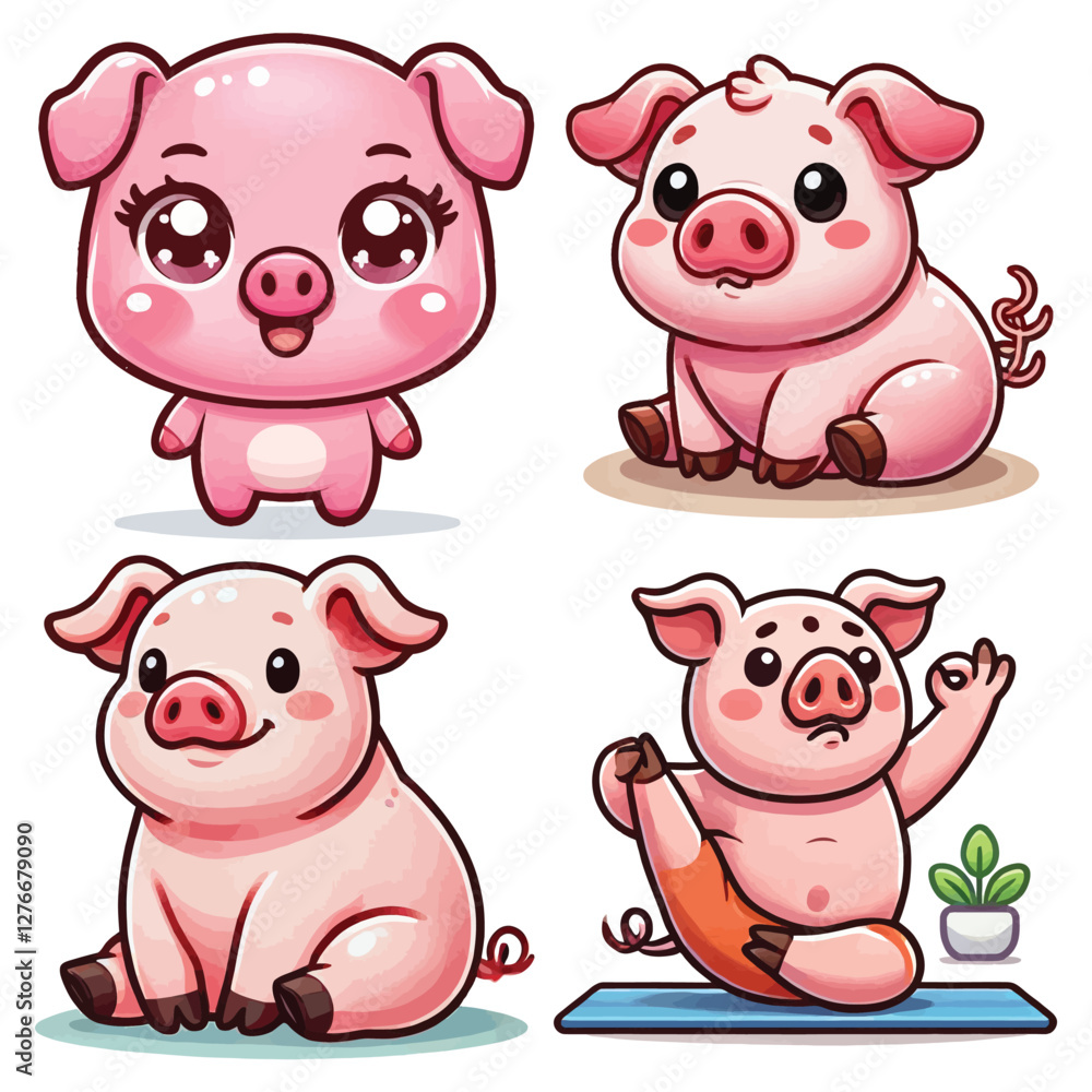 Cartoon Pig Characters Vector Art Cartoon Pig Characters Vector Art