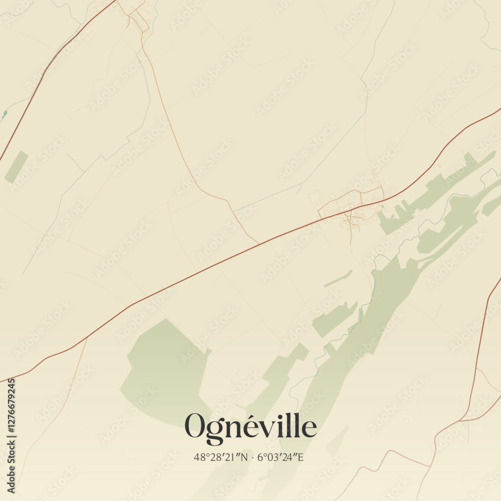 Fototapeta premium Vintage map of Ognéville, France.
