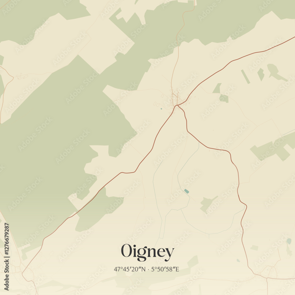 Obraz premium Vintage map of Oigney, France.