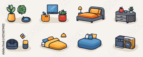 Cozy home interior with stylish furniture and decor elements for modern living spaces. Vector