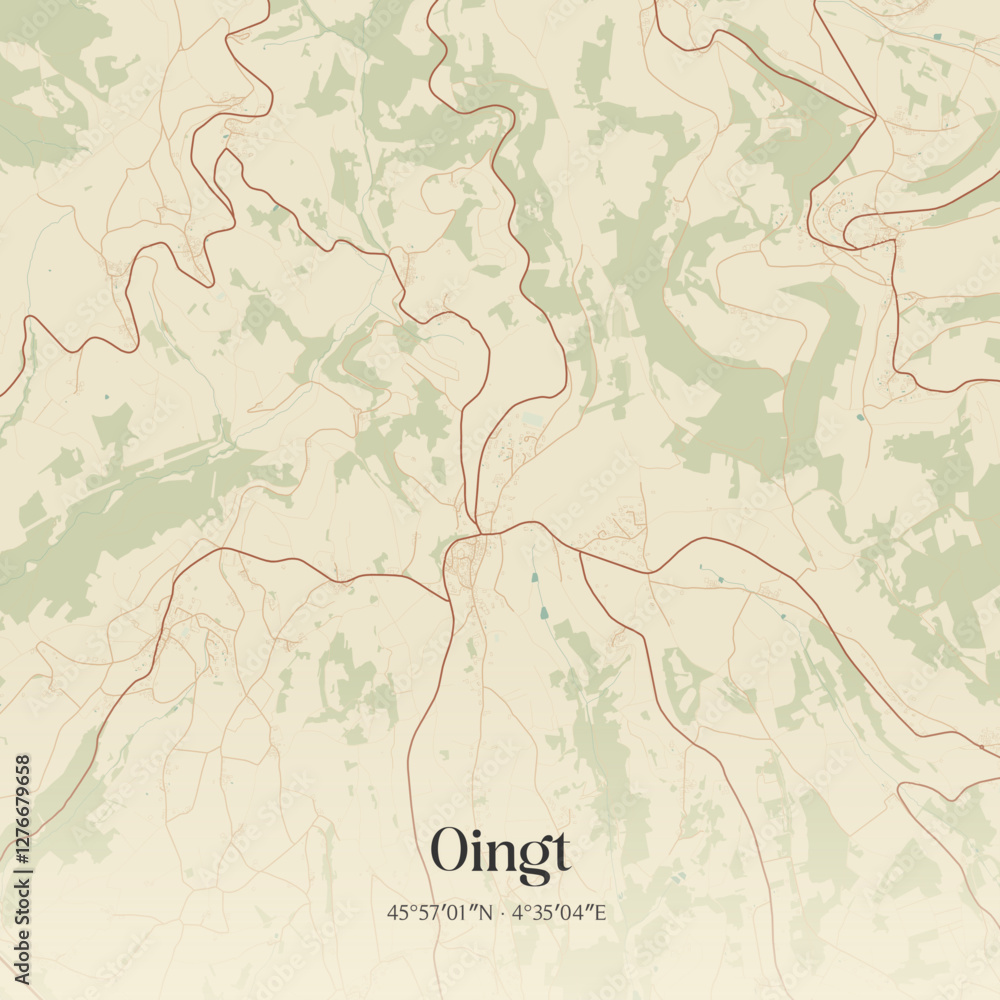 Fototapeta premium Vintage map of Oingt, France.