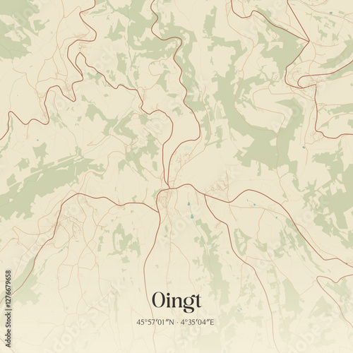 Vintage map of Oingt, France.