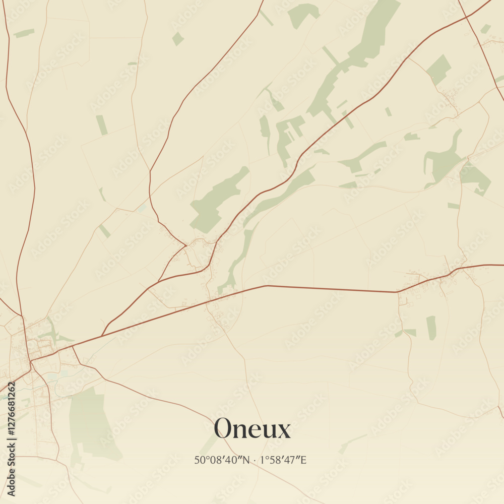 Fototapeta premium Vintage map of Oneux, France.