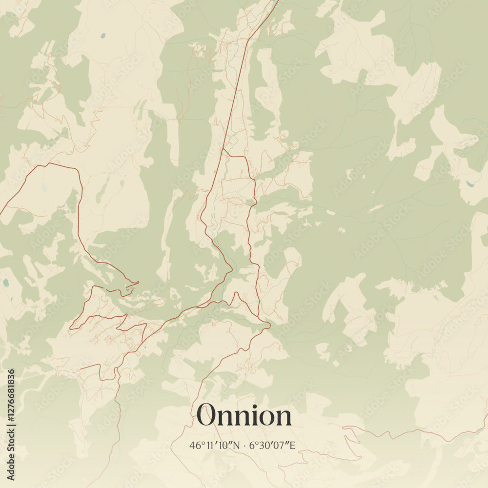 Fototapeta premium Vintage map of Onnion, France.