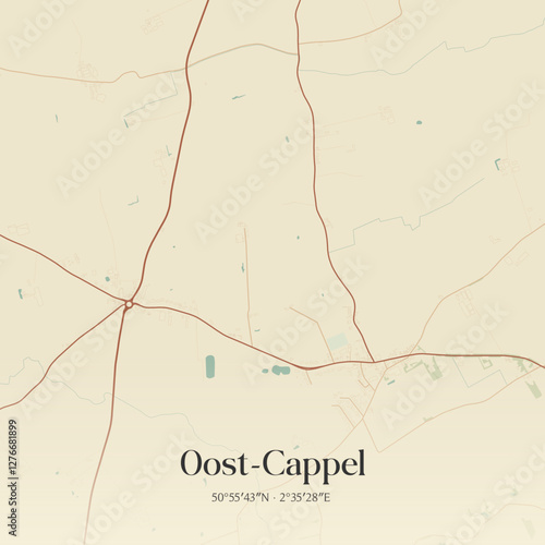 Vintage map of Oost-Cappel, France.
