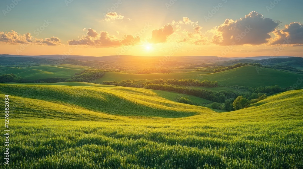 Sunrise over rolling green hills Sunrise over rolling green hills