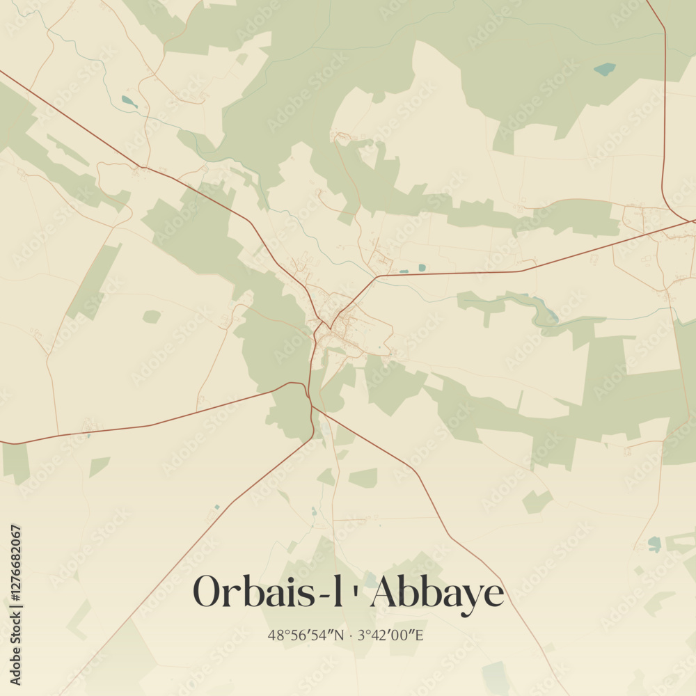 Fototapeta premium Vintage map of Orbais-l'Abbaye, France.