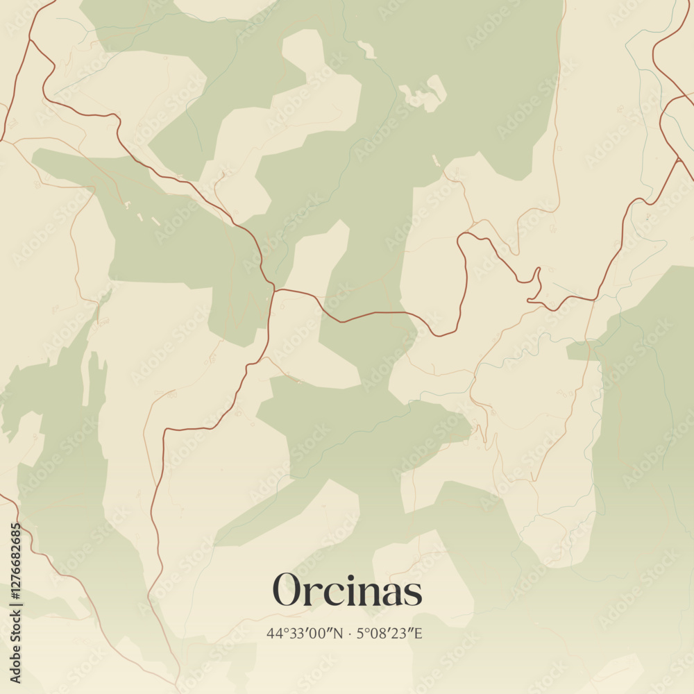 Obraz premium Vintage map of Orcinas, France.