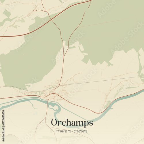 Vintage map of Orchamps, France.